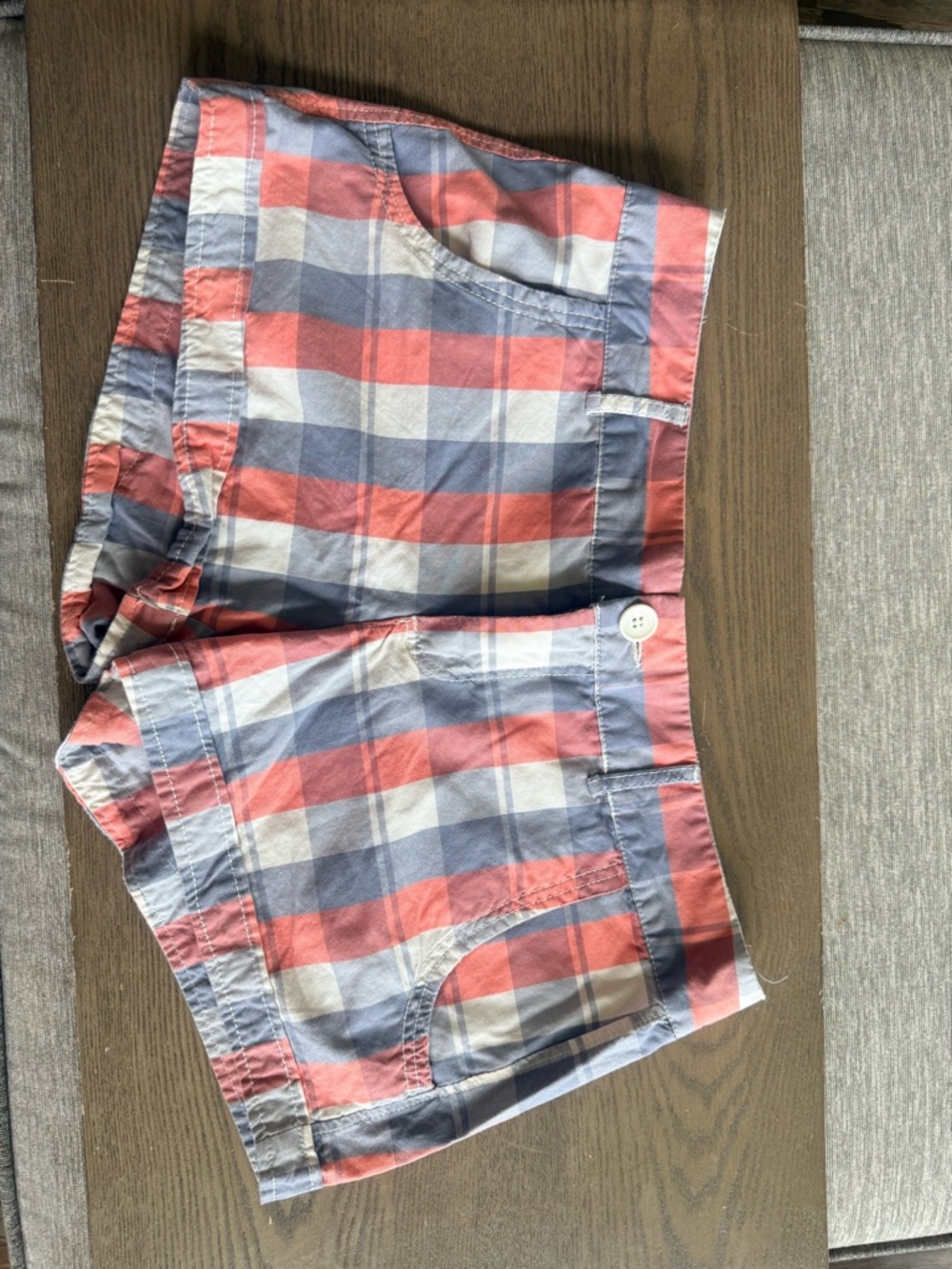 Maurices Coral, Light Blue & White Plaid Cotton Shorts